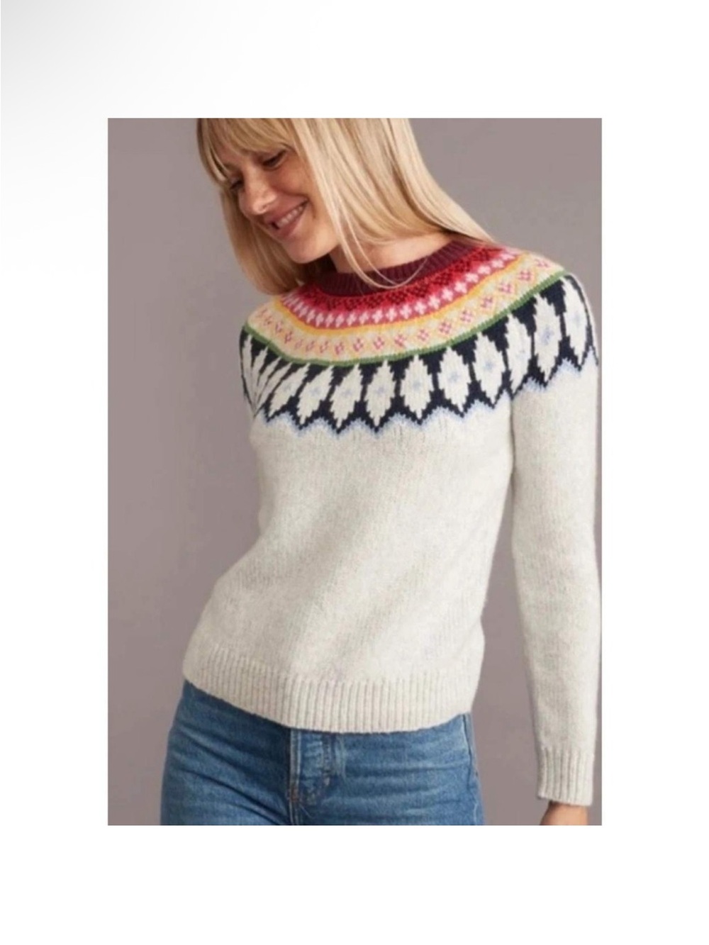 Marine Layer Fair Isle Yoke Grey Women's Sweater